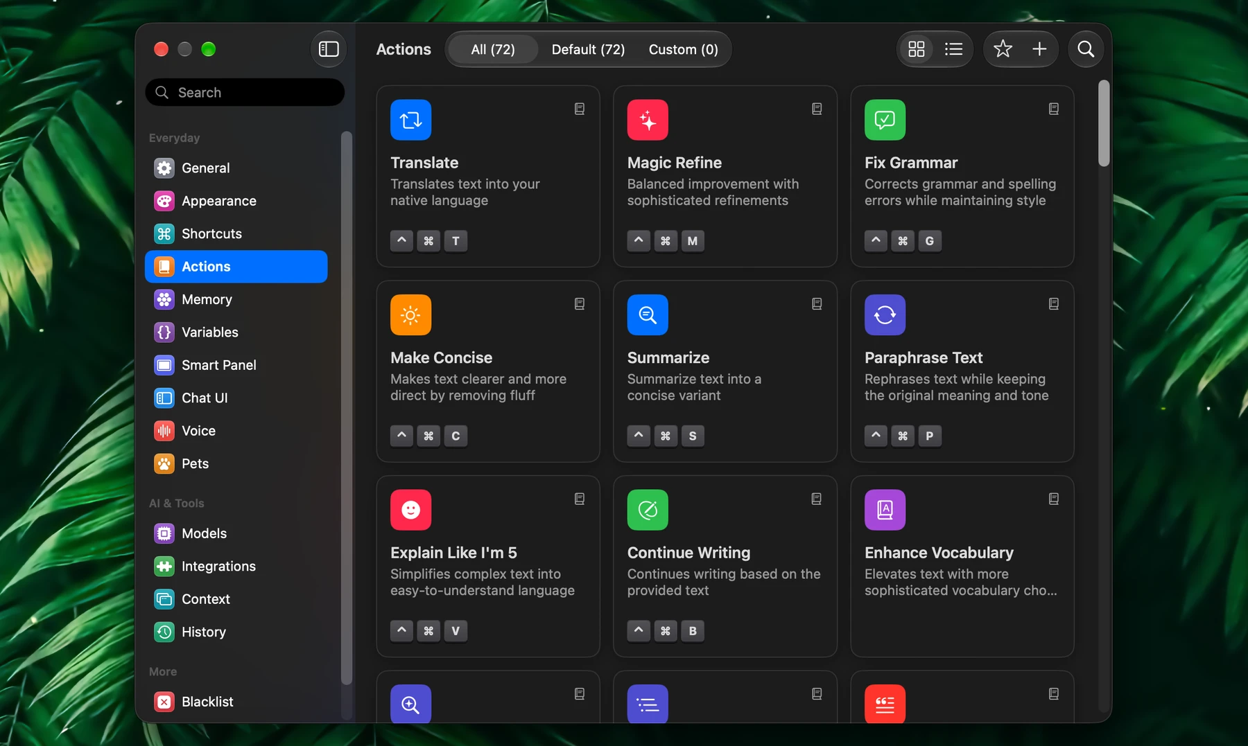 Fluent – Actions In Settings