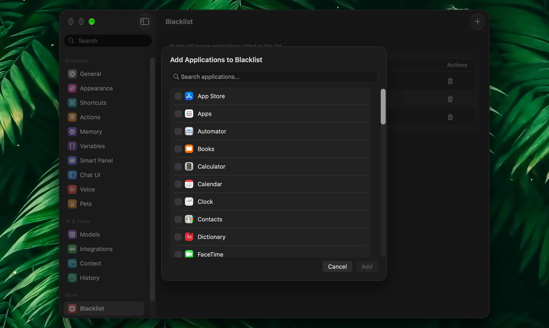 Fluent – Add Application to Blacklist