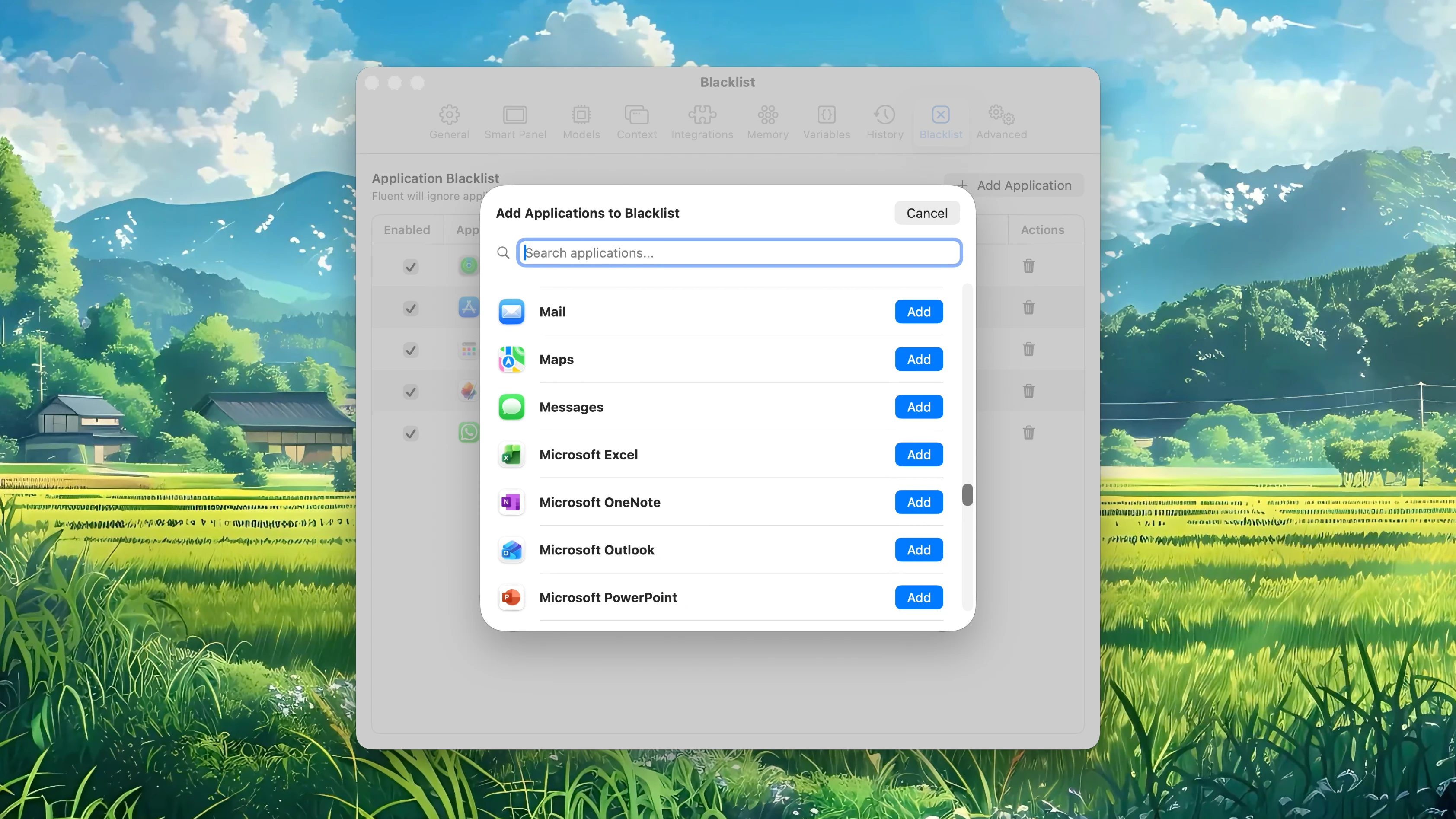 Fluent – Add Application to Blacklist