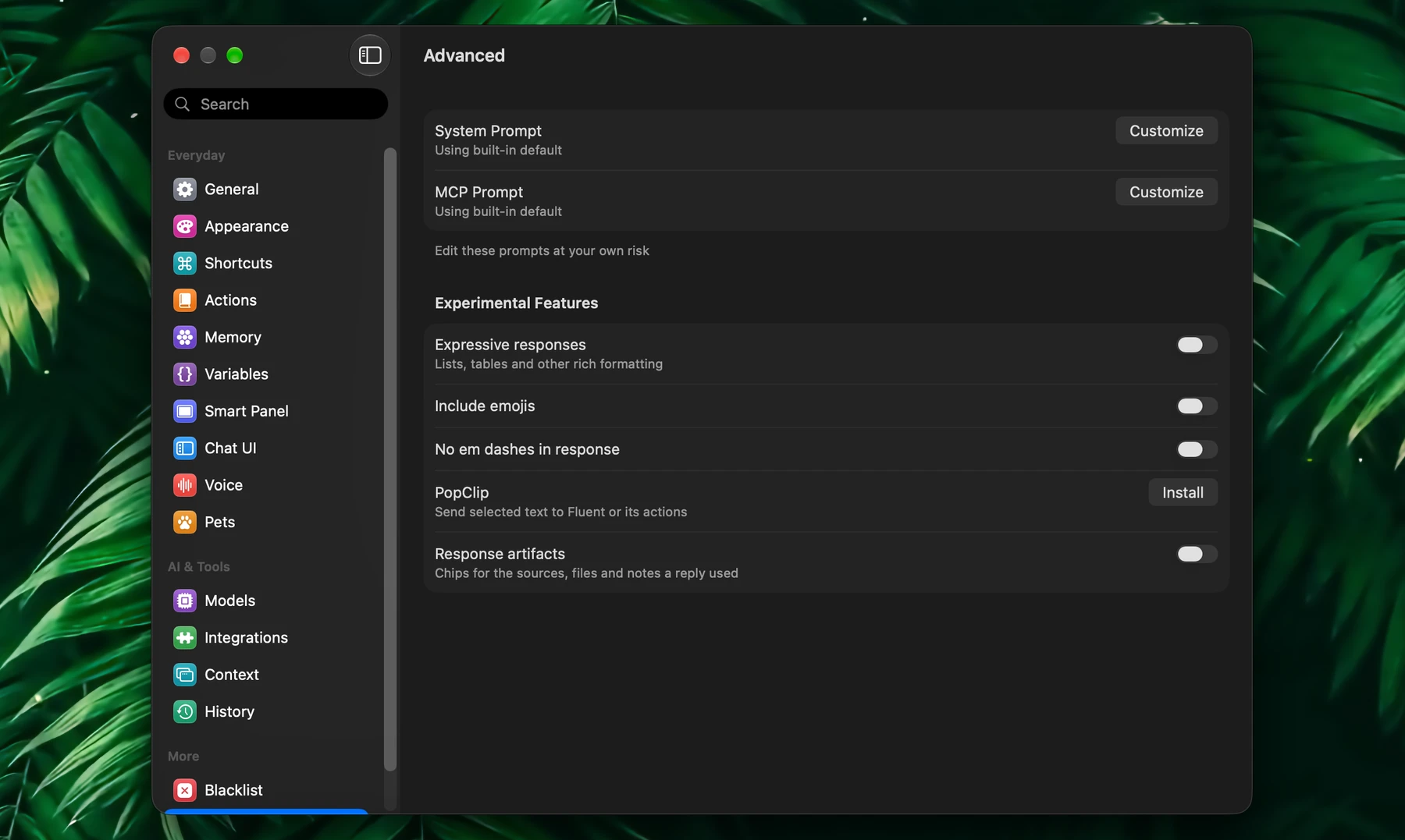 Fluent – Advanced Settings