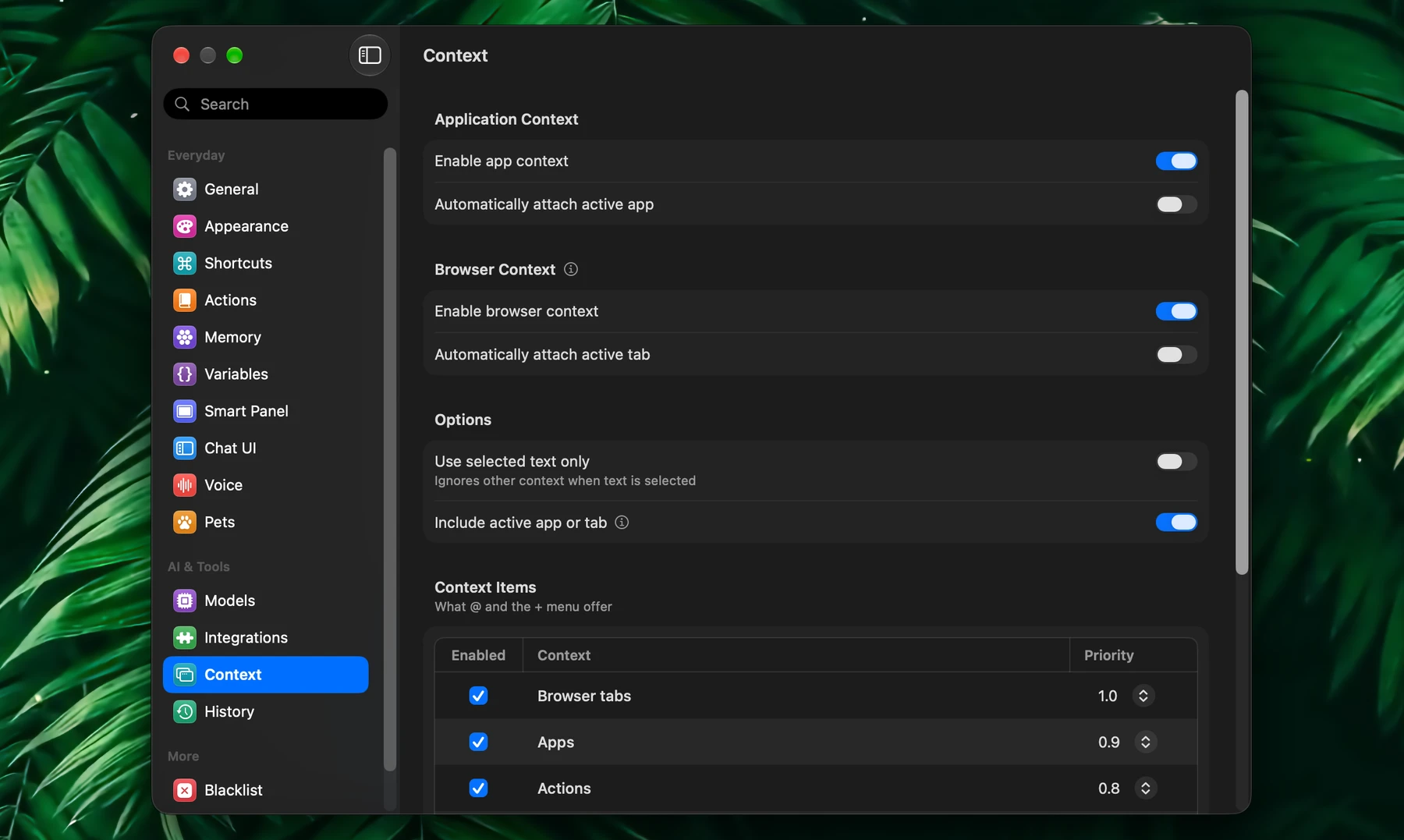 Fluent – Context Settings