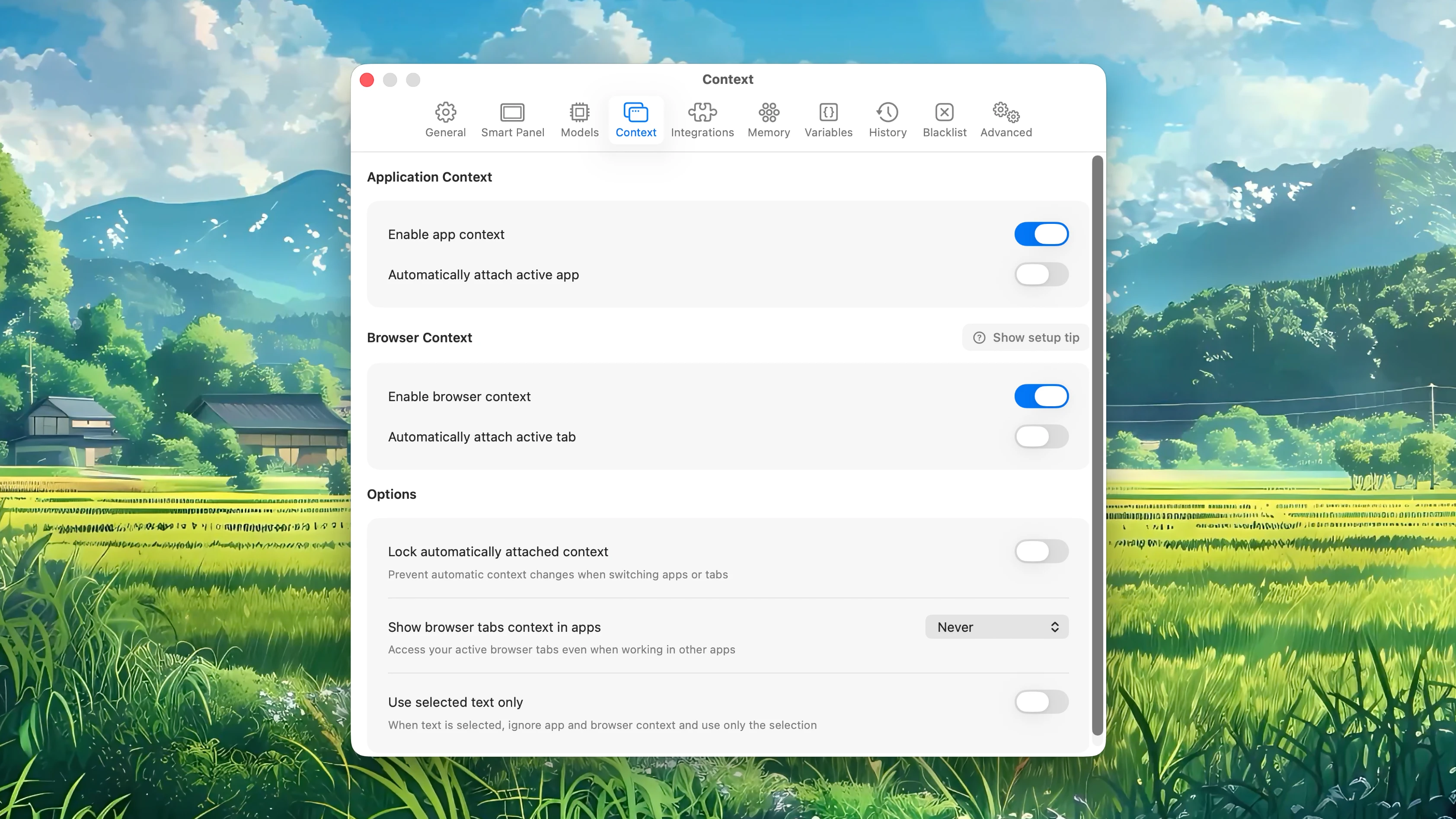 Fluent – Context Settings