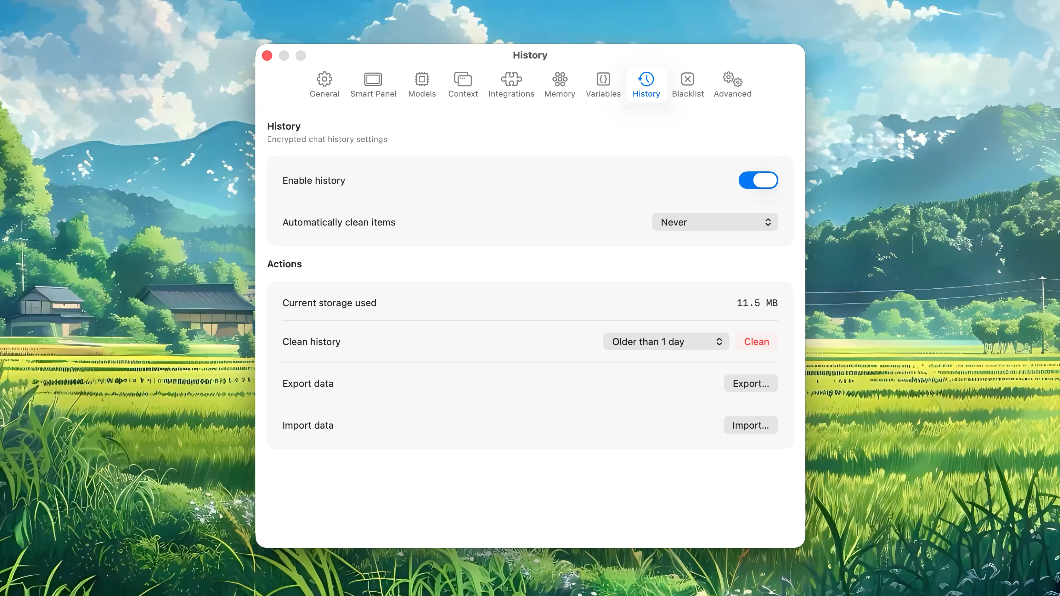 Fluent – History Settings