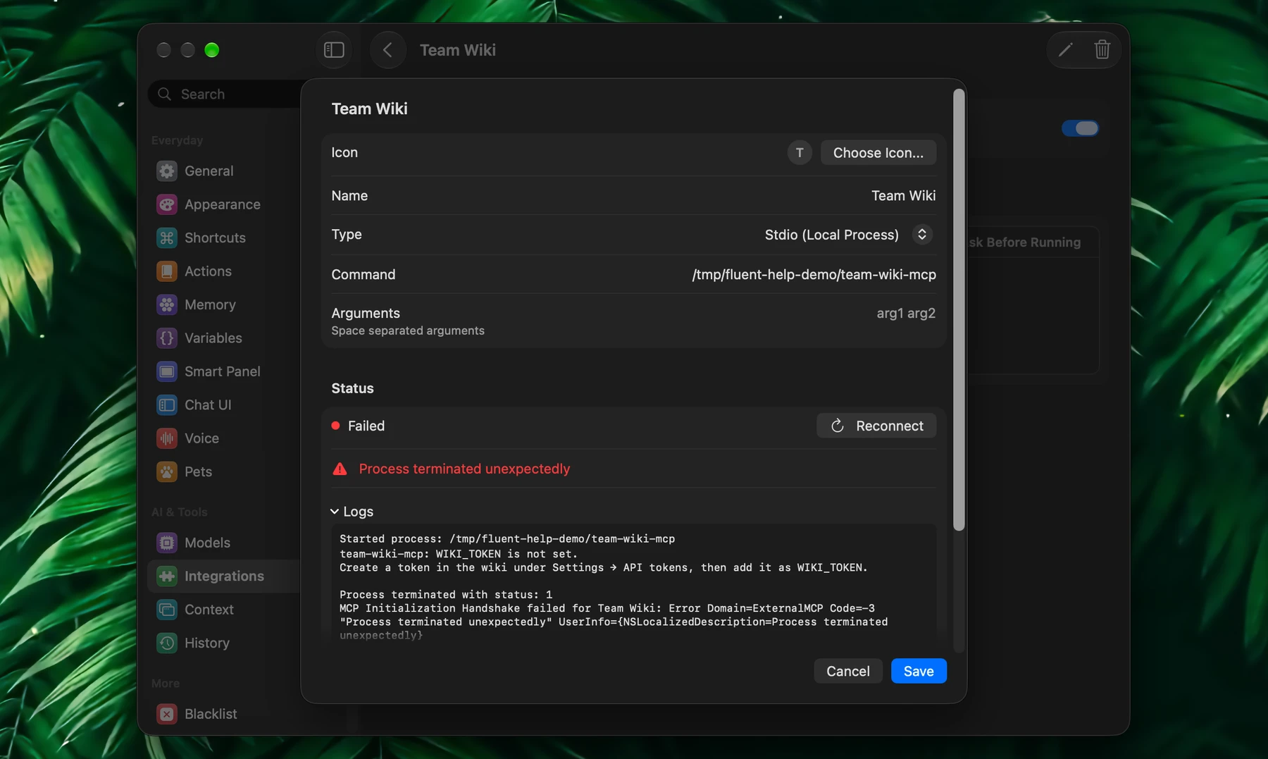 Fluent – A Local Server That Failed To Start, With Its Logs