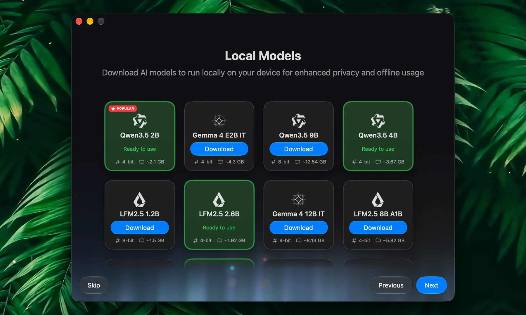 Fluent Onboarding – Setup Local Models