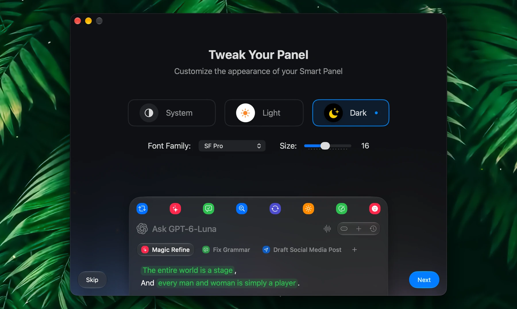 Fluent Onboarding – Tweaking the Smart Panel
