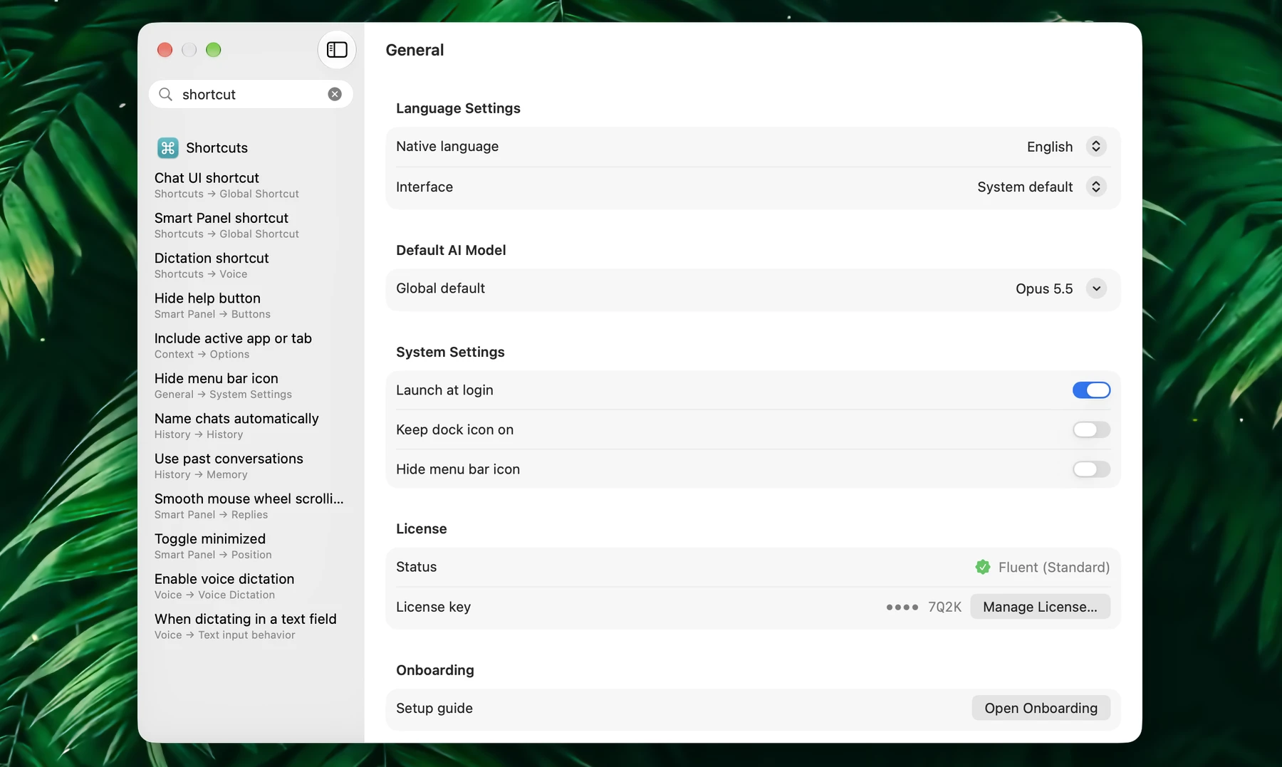 The new Settings window with search
