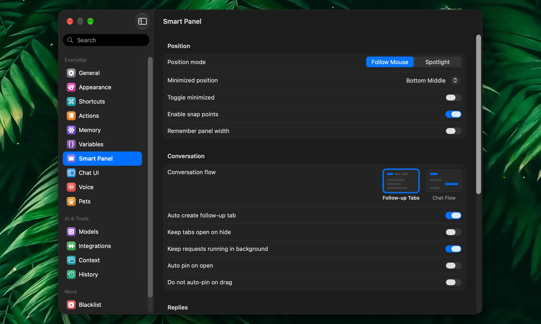 Fluent – Smart Panel Settings